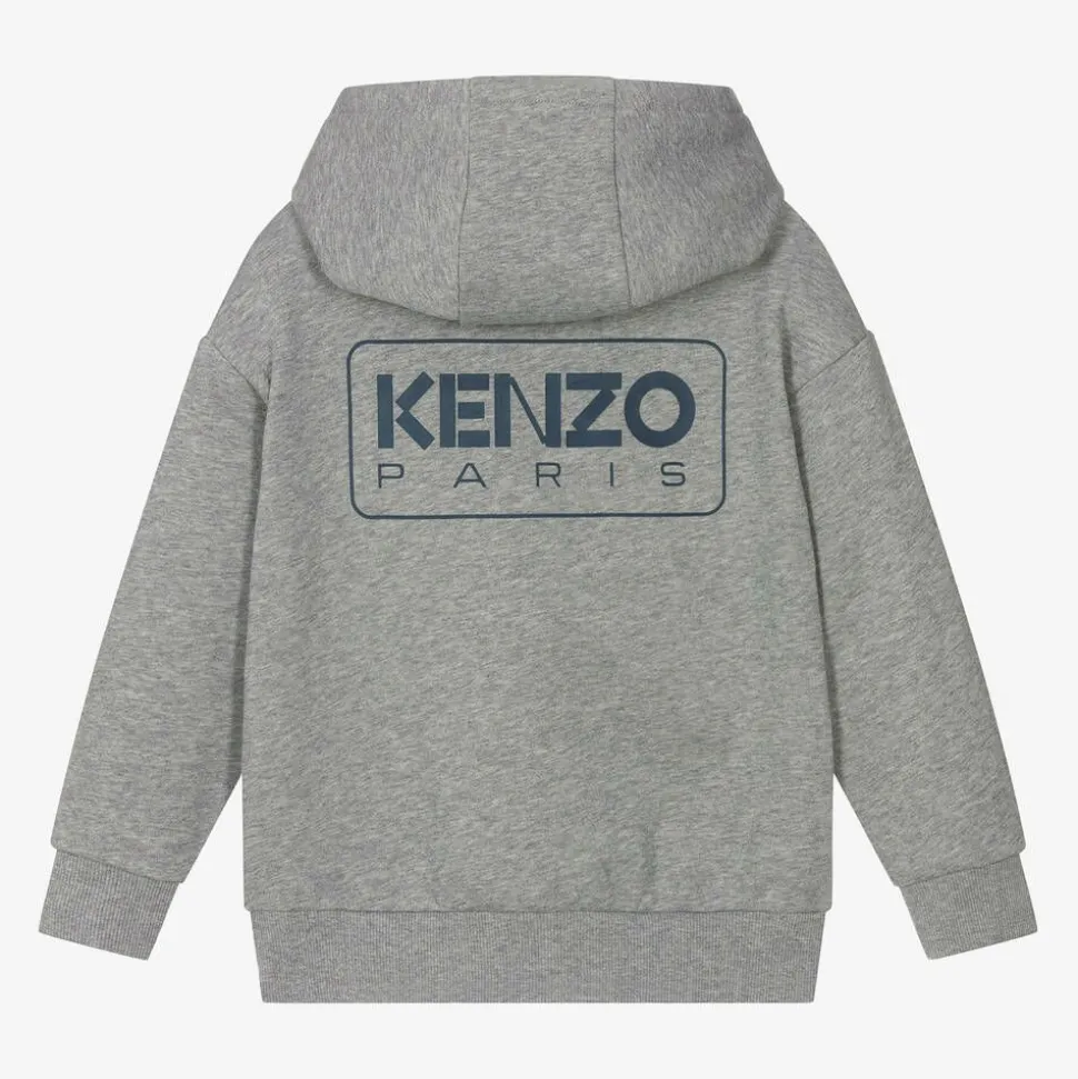 Boys Grey Cotton Zip-Up Hoodie