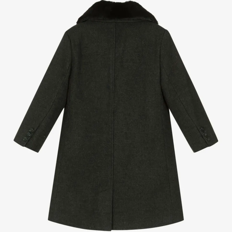 Boys Grey Faux Fur Trim Coat