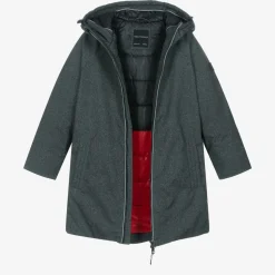 Boys Grey Hooded Parka Coat