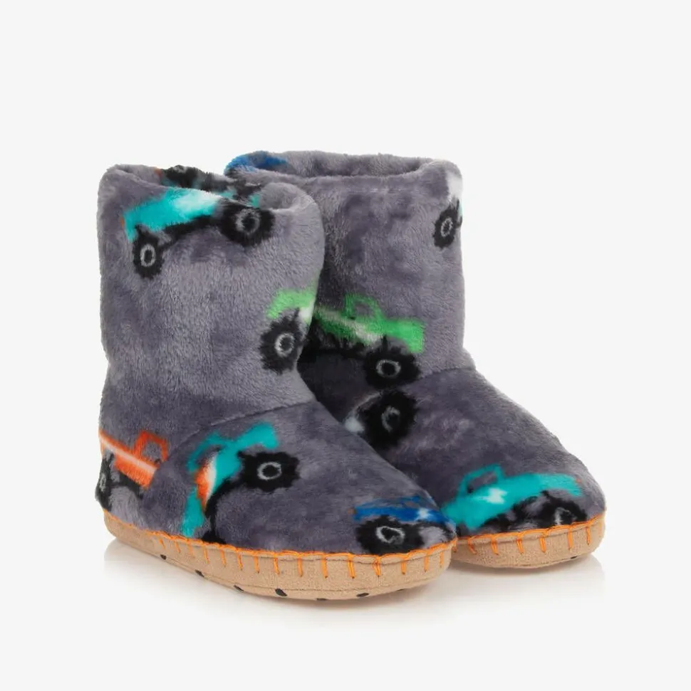 Boys Grey Monster Truck Slippers