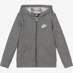 Boys Grey Zip-Up Hooded Top
