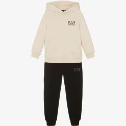 Boys Ivory & Black Cotton Tracksuit