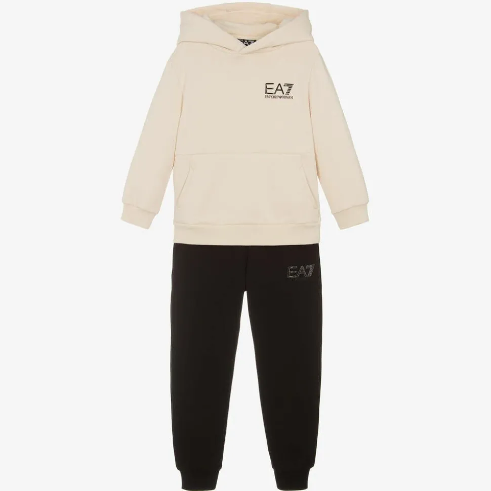 Boys Ivory & Black Cotton Tracksuit