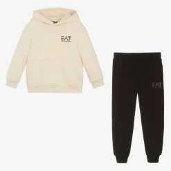 Boys Ivory & Black Cotton Tracksuit