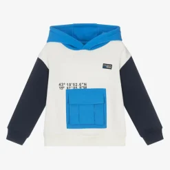 Boys Ivory & Blue Colourblock Hoodie