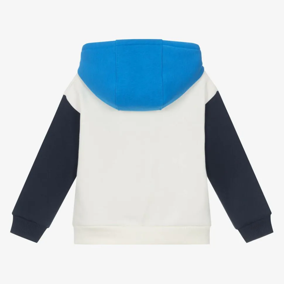 Boys Ivory & Blue Colourblock Hoodie