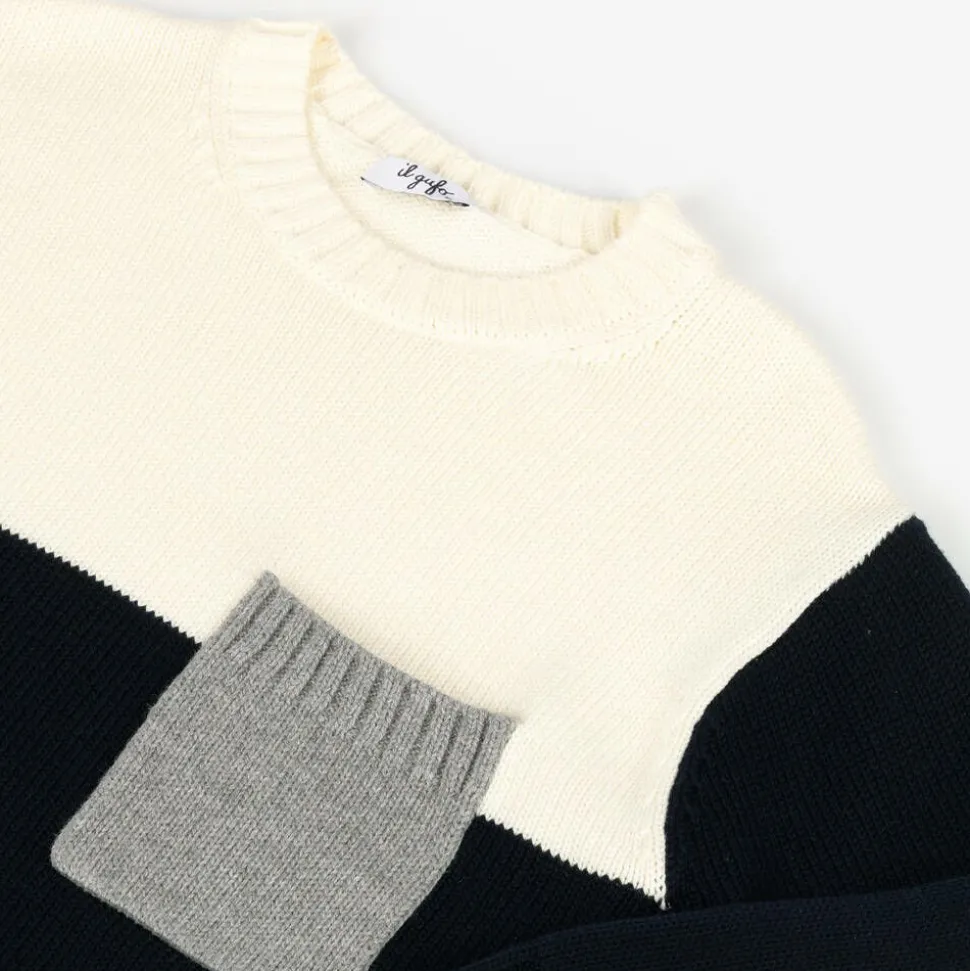 Boys Ivory & Blue Cotton Knit Sweater