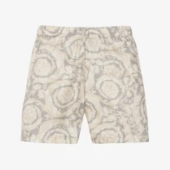 Boys Ivory & Grey Silk Barocco Shorts