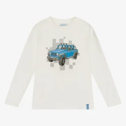 Boys Ivory Cotton Blue Car Print Top