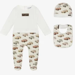 Boys Ivory Cotton Cars Babysuit Gift Set