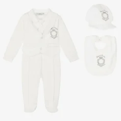 Boys Ivory Cotton Crest Babysuit Set