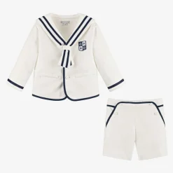Boys Ivory Herringbone Sailor Shorts Suit