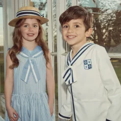 Boys Ivory Herringbone Sailor Shorts Suit