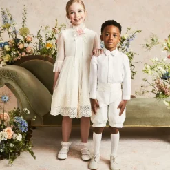 Boys Ivory Lace-Up Leather Shoes