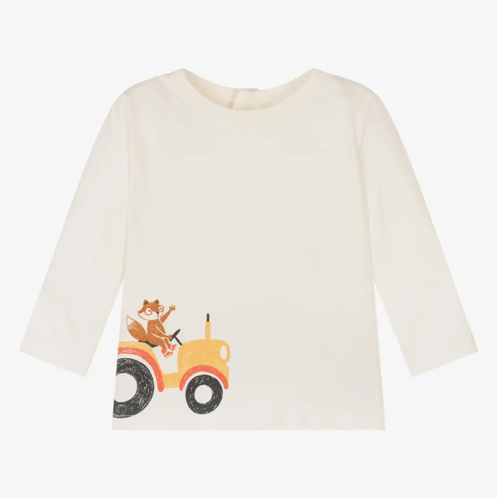 Boys Ivory Tractor Print Organic Cotton Top