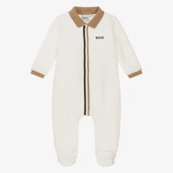Boys Ivory Velour Babygrow