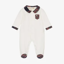 Boys Ivory Velour Babygrow