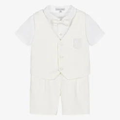 Boys Ivory Viscose Shorts Suit
