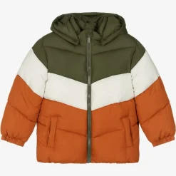 Boys Khaki Green Colourblock Puffer Coat