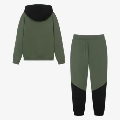 Boys Khaki Green Cotton Colourblock Tracksuit