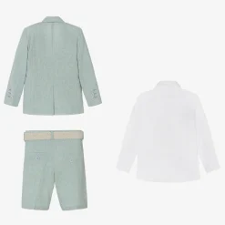 Boys Mint Blue Cotton Stripe Shorts Suit