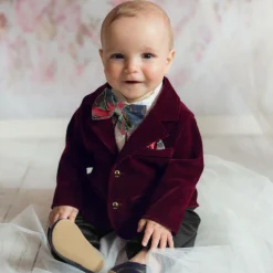 Boys Navy Blue & Red Velvet Suit