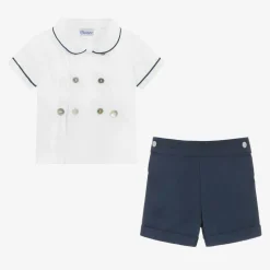 Boys Navy Blue & White Cotton Buster Suit
