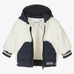 Boys Navy Blue & White Faux Fur Jacket