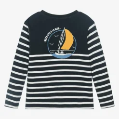 Boys Navy Blue & White Striped Cotton Top