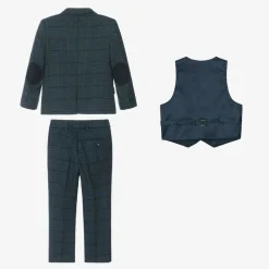 Boys Navy Blue Check Suit