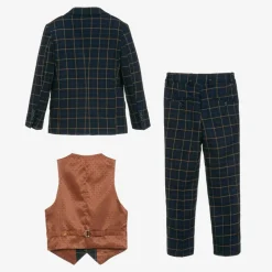 Boys Navy Blue Check Suit