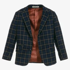 Boys Navy Blue Check Suit