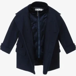 Boys Navy Blue Coat & Hat Set