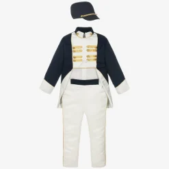 Boys Navy Blue Cotton & Satin Suit