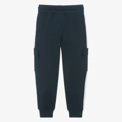 Boys Navy Blue Cotton Cargo Joggers