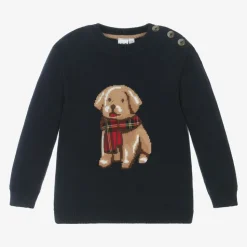 Boys Navy Blue Cotton Knit Sweater