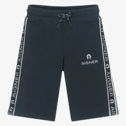 Boys Navy Blue Cotton Logo Tape Shorts