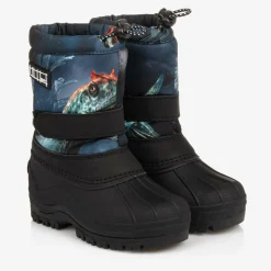 Boys Navy Blue Dinosaur Snow Boots