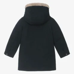 Boys Navy Blue Down-Filled Parka Coat
