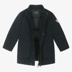 Boys Navy Blue Down-Filled Parka Coat