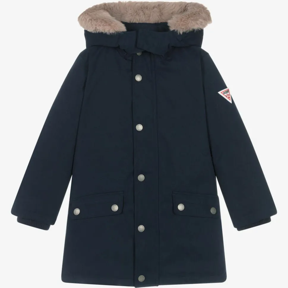 Boys Navy Blue Down-Filled Parka Coat