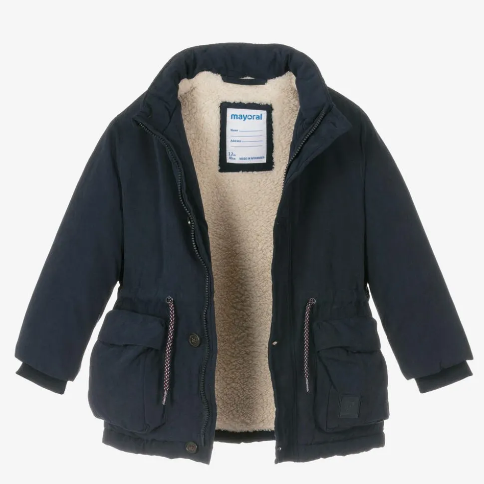 Boys Navy Blue Hooded Parka Coat