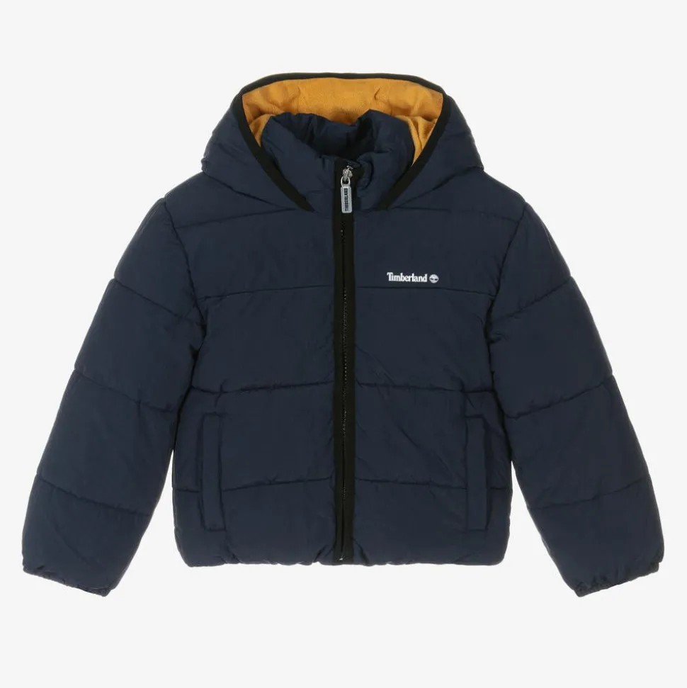 Boys Navy Blue Hooded Puffer Jacket