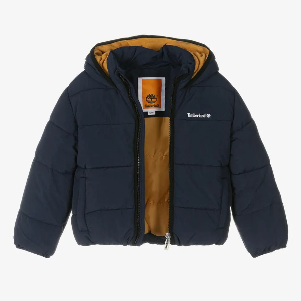 Boys Navy Blue Hooded Puffer Jacket