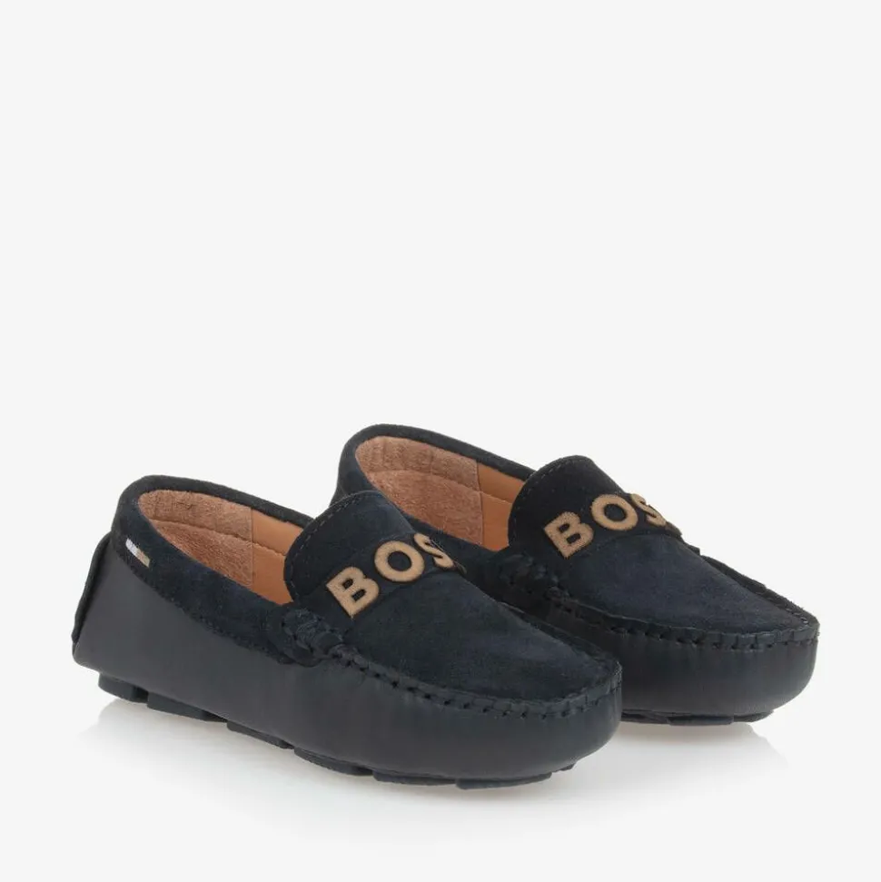 Boys Navy Blue Leather Moccasins