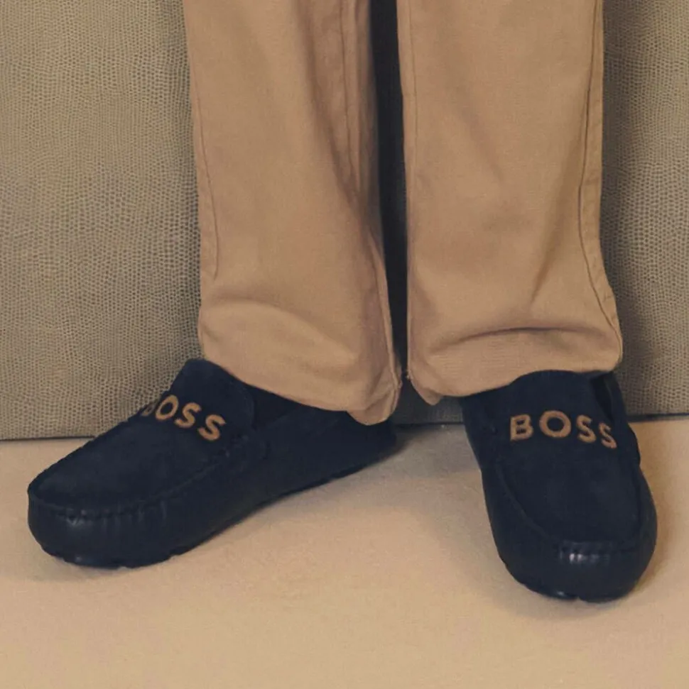 Boys Navy Blue Leather Moccasins