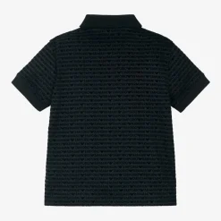 Boys Navy Blue Logo Pattern Polo Shirt