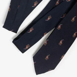 Boys Navy Blue Pony Logo Silk Tie