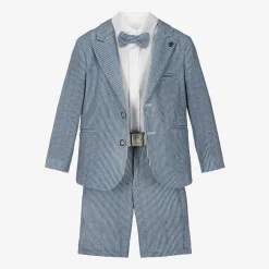 Boys Navy Blue Stripe Cotton Shorts Suit