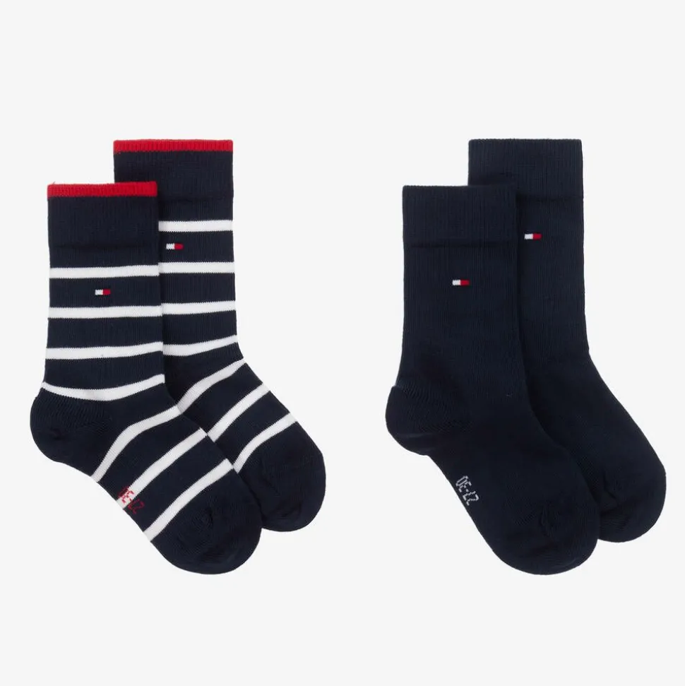 Boys Navy Blue Striped Cotton Socks (2 Pack)